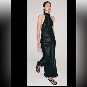 Zara satin effect black halter dress size XS